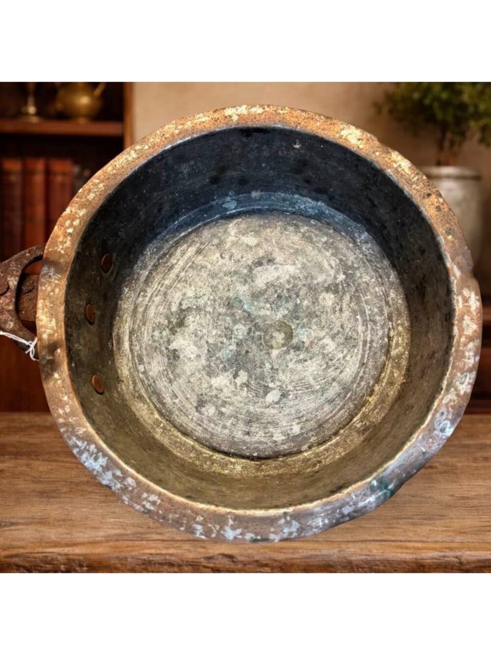 Antique Copper Pan with Forged Iron Handle – Primitive Farmhouse Kitchen Decor - Picture 8 of 11